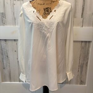 Lane Bryant Cream Blouse with Embroidered Neckline